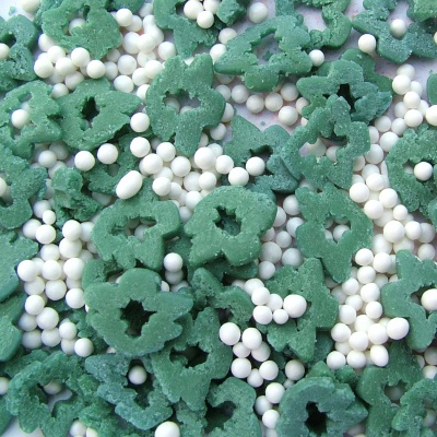 Green and White Christmas Trees and Non-Pareils